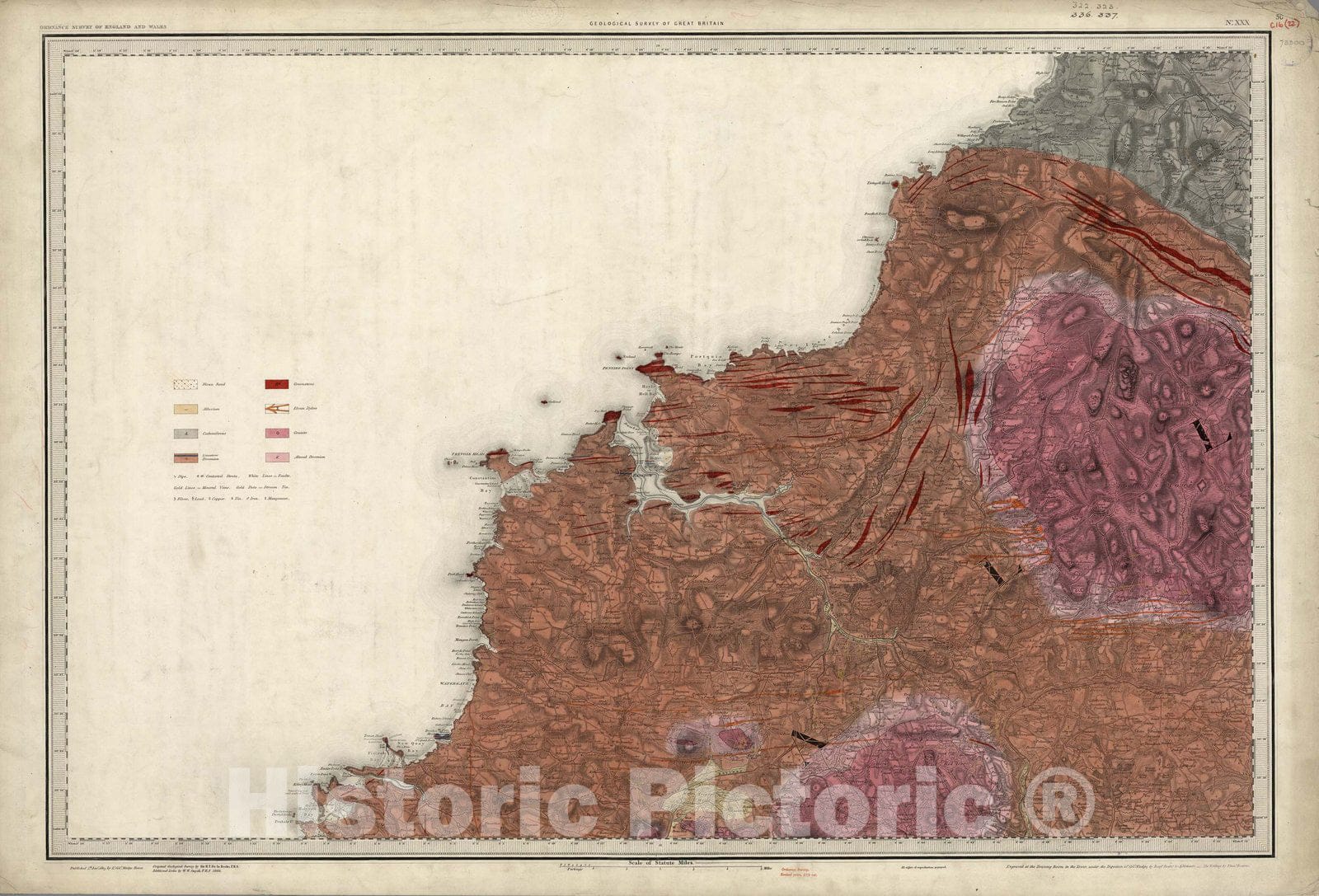 Historic Map : Geologic Atlas Map, 30. Camelford. 1866 - Vintage Wall Art