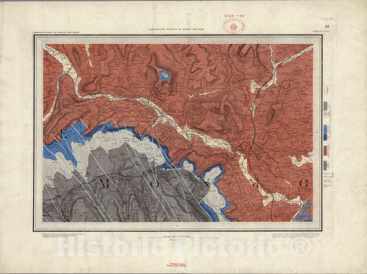 Historic Wall Map : Great Britain, Geologic Atlas Map, 42. Brecon, SE Quad. 1857 , Vintage Wall Art