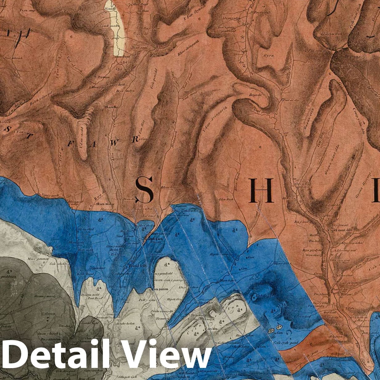 Fforest Fawr, Brecon, Wales - Geological Map, 1850 - Historical Map Print