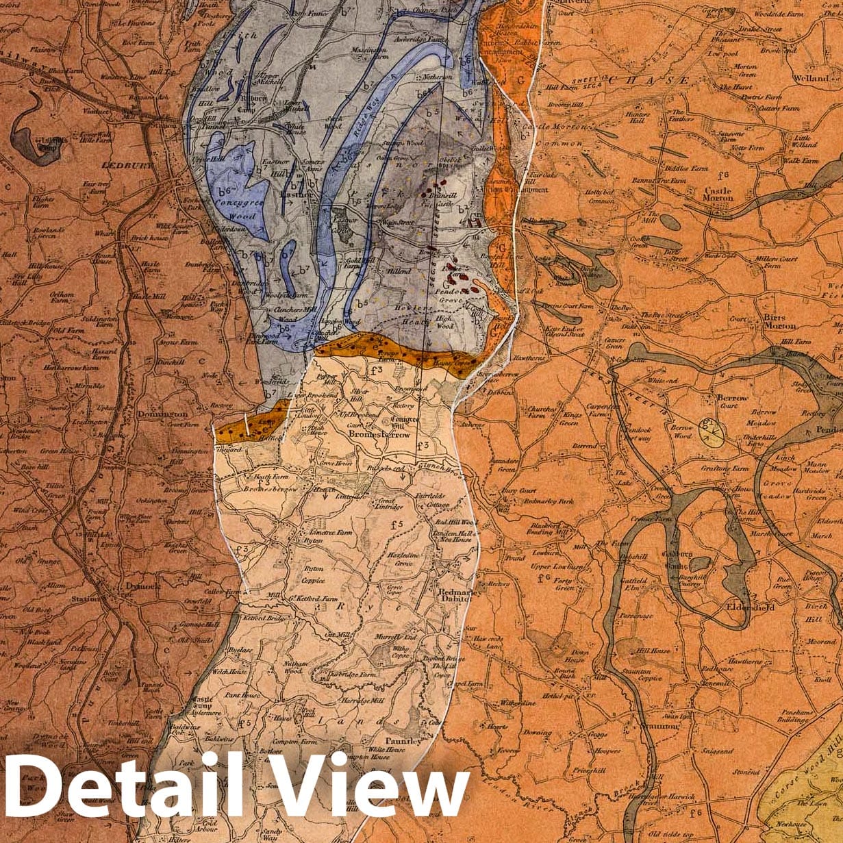 Little Malvern, Hereford Geological Map 1855 - Ordnance Survey Historical Map Print