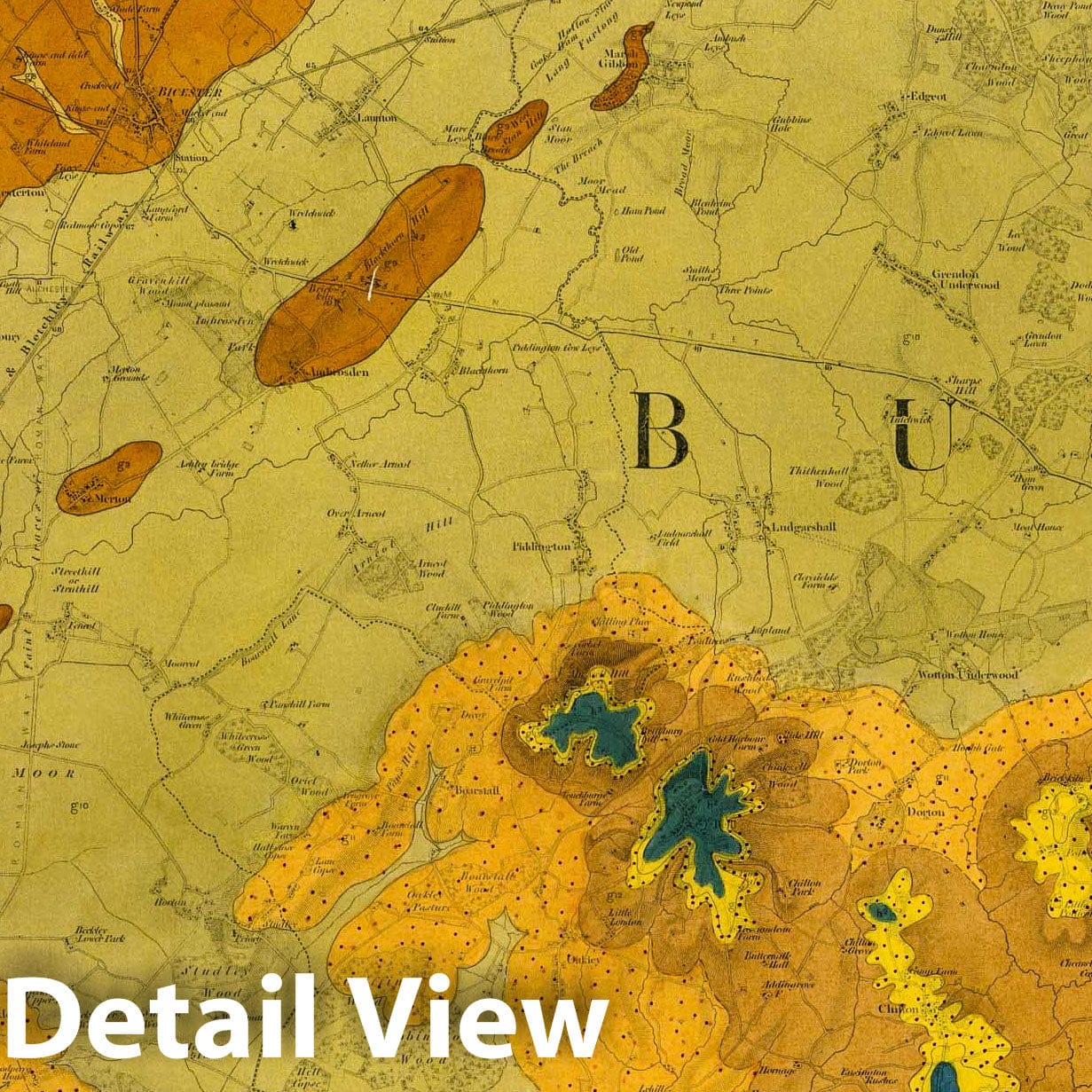 Banbury, England - Southeast Quadrant, 1863 - Geological Map Print