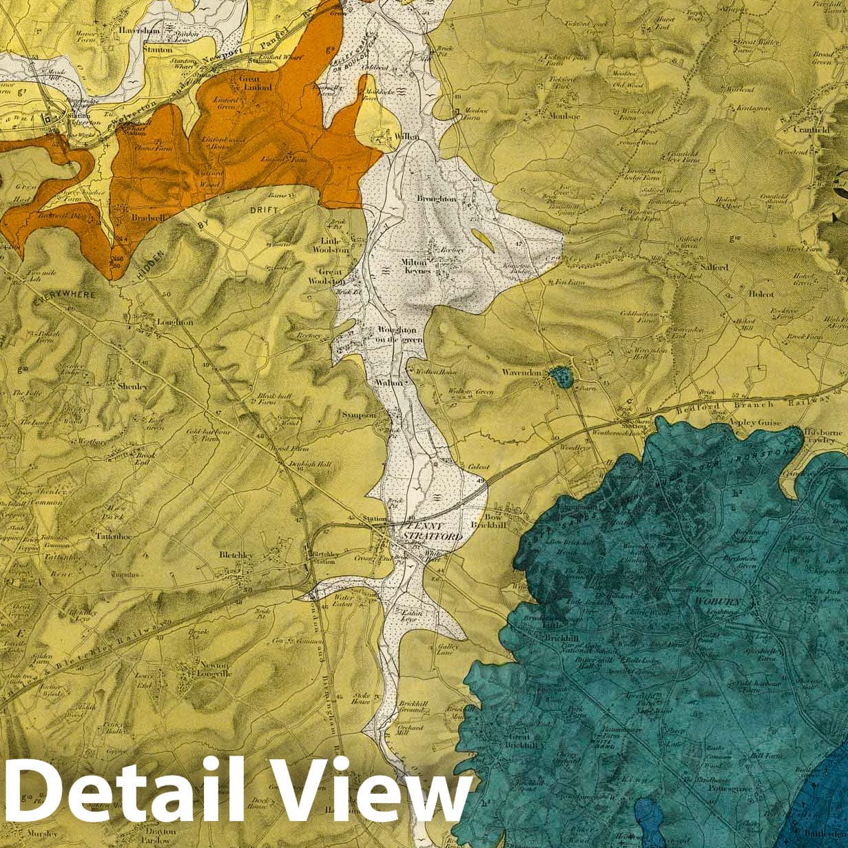 Woburn, NW Quad., England - Geological Map, 1864 - Historical Map Print