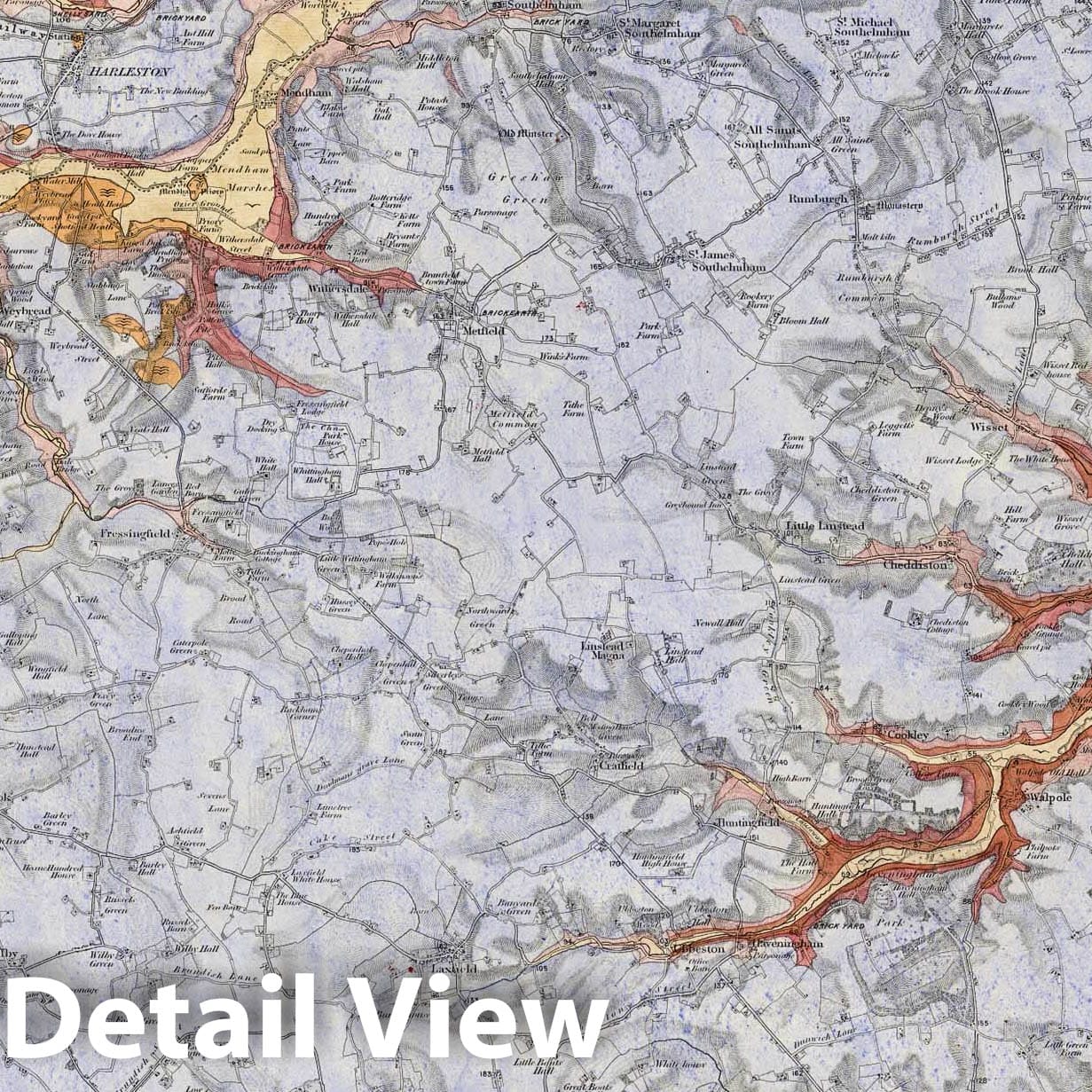 Harlston and Eye - Railroad Map, 1884 - Ordnance Survey Geological Map