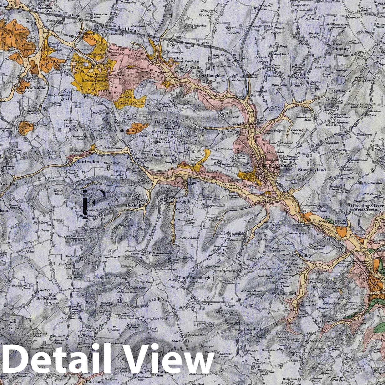 Stowmarket, Eye, England - Geological Map, 1881 - Ordnance Survey