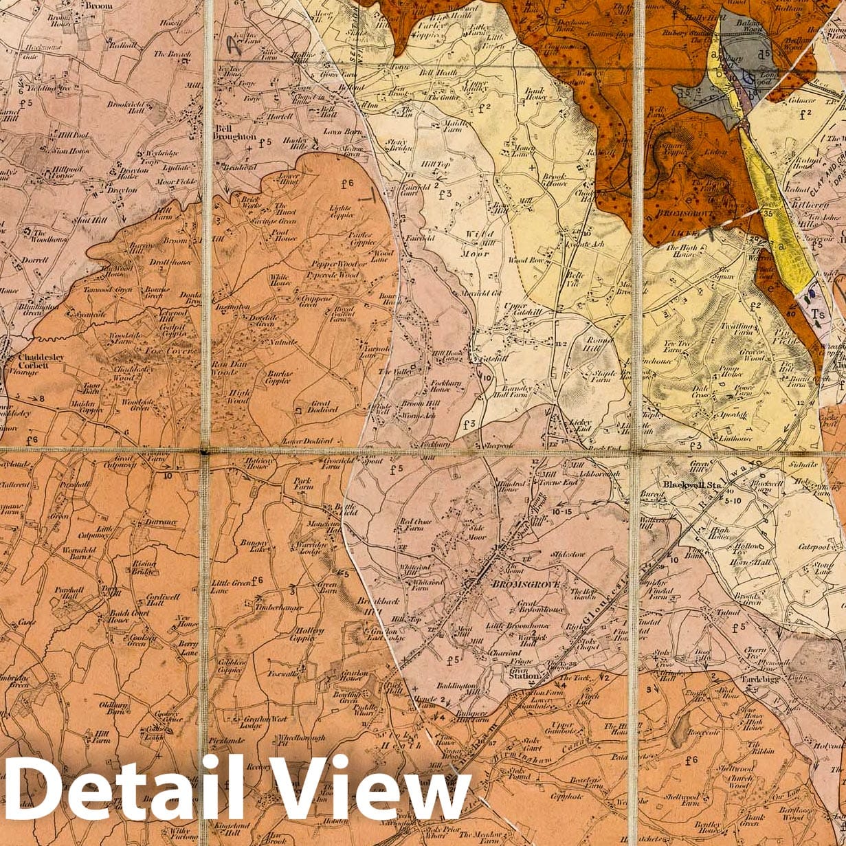 Worcester, England - NW Quad, 1887 Geological Map Print