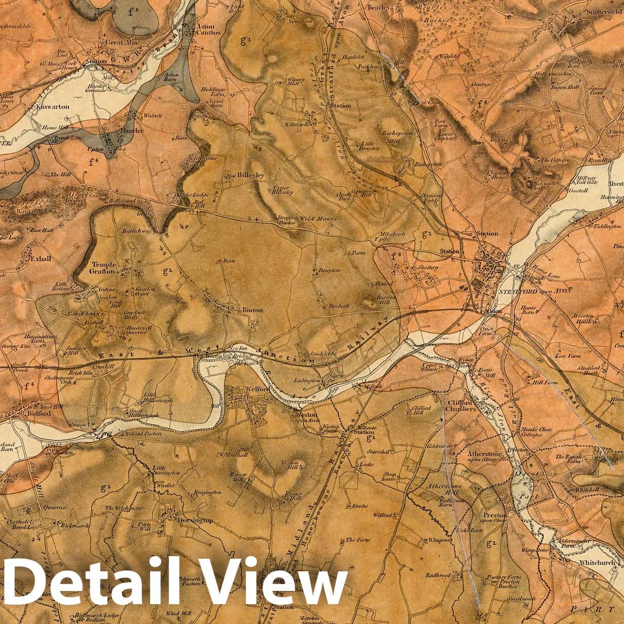 Stratford-upon-Avon, Worcester, England - Geological Map, 1884