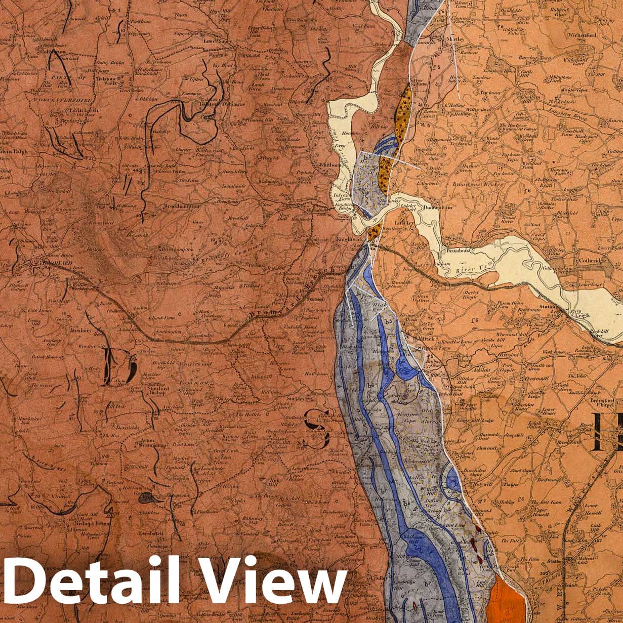 Malvern, Leominster - Railroad Map, 1884 - Historical Geological Map Print
