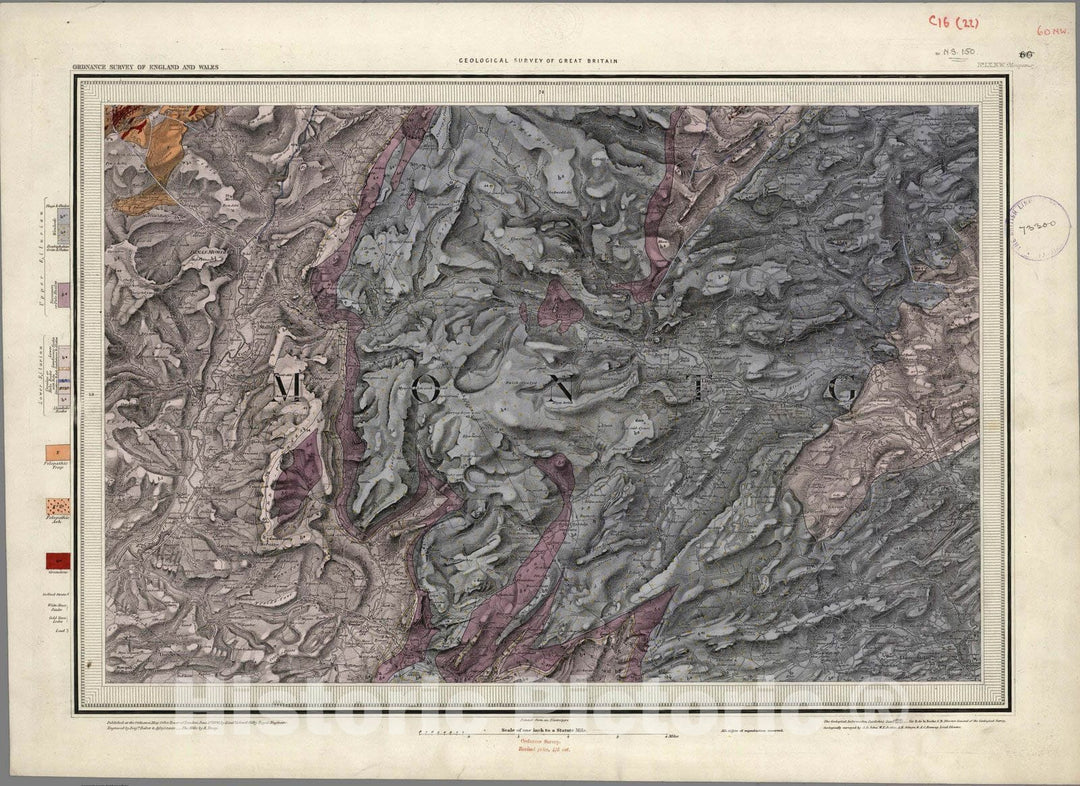 Historic Map : Geologic Atlas Map, 60. Dinas Mowddwy, Montgomery, NW Quad. 1855 - Vintage Wall Art