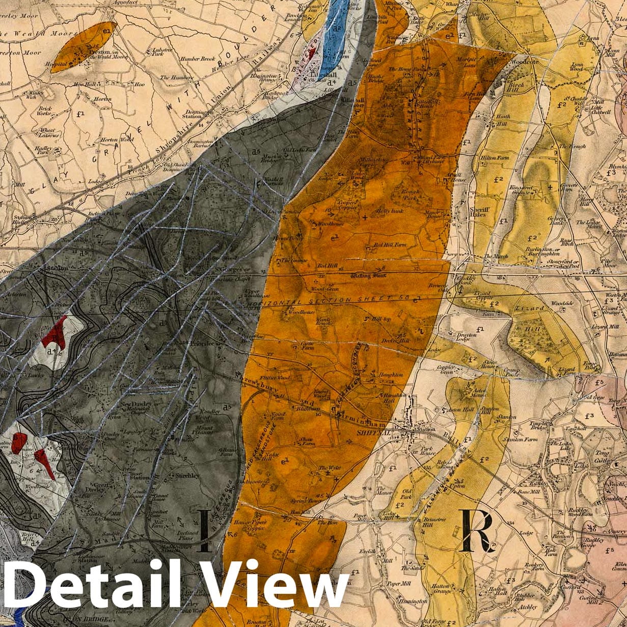 Wellington, Shrewsbury, England - Geological Map, 1855