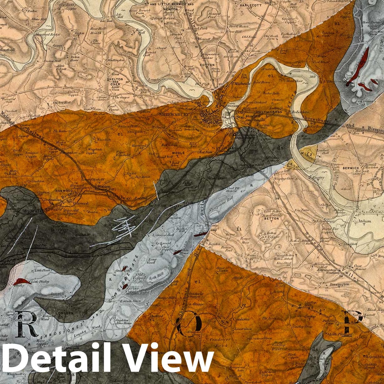 Shrewsbury, NW Quad., England and Wales - Geological Map, 1868