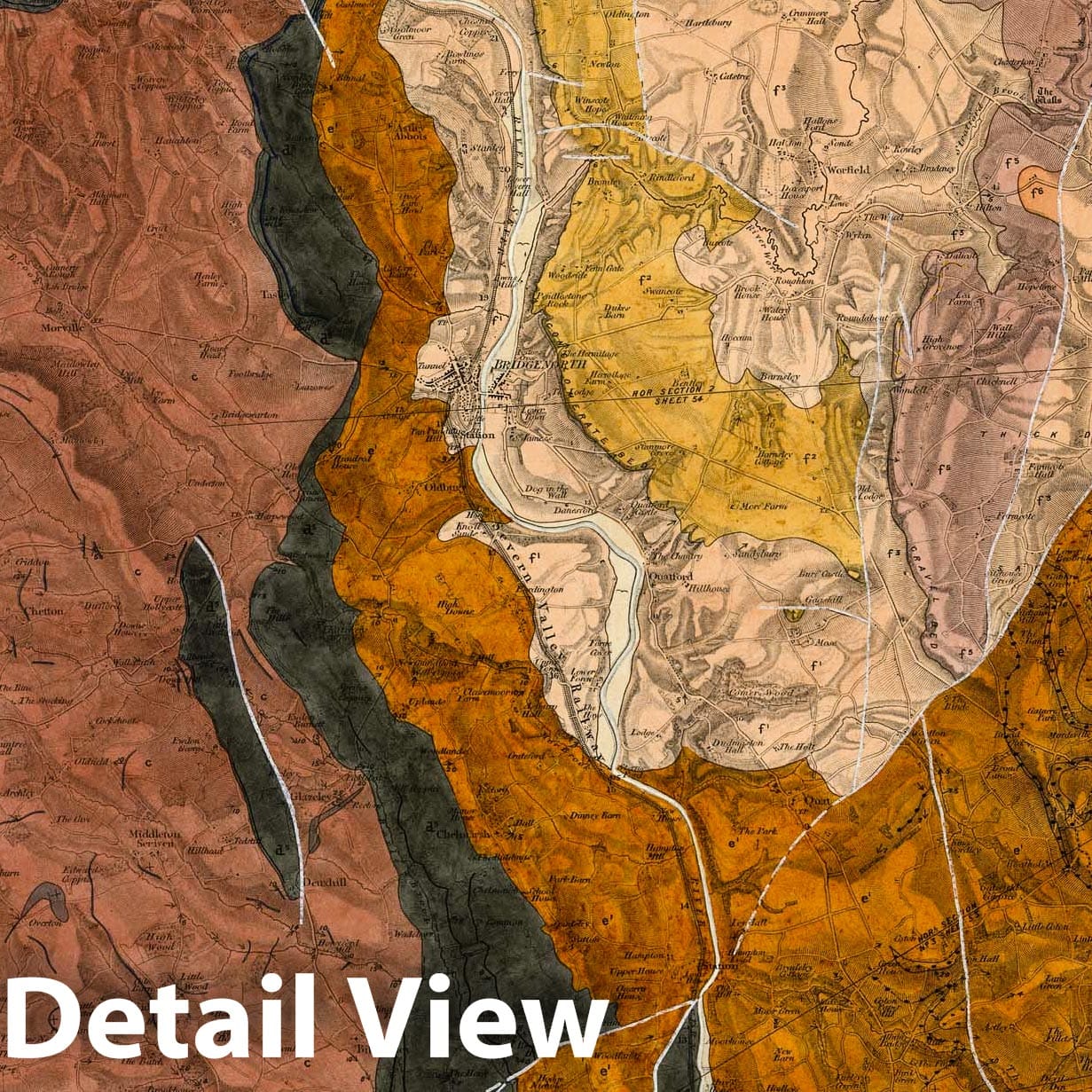 Bridgenorth, Shrewsbury, SE Quadrant - Geological Map, 1868