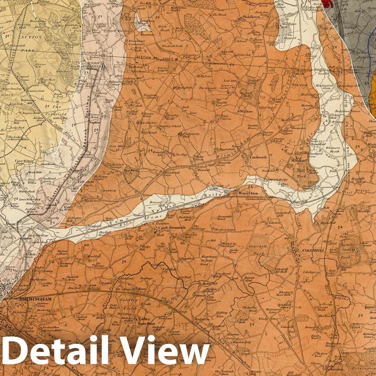 Leicester, England - SE Quad, 1855 Geological Map Print