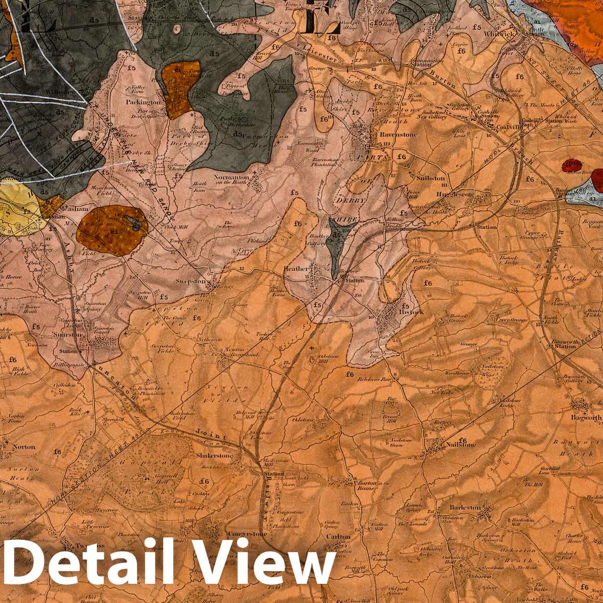 Leicester, NW Quad Geological Map 1859 - Ordnance Survey Historical Map Print
