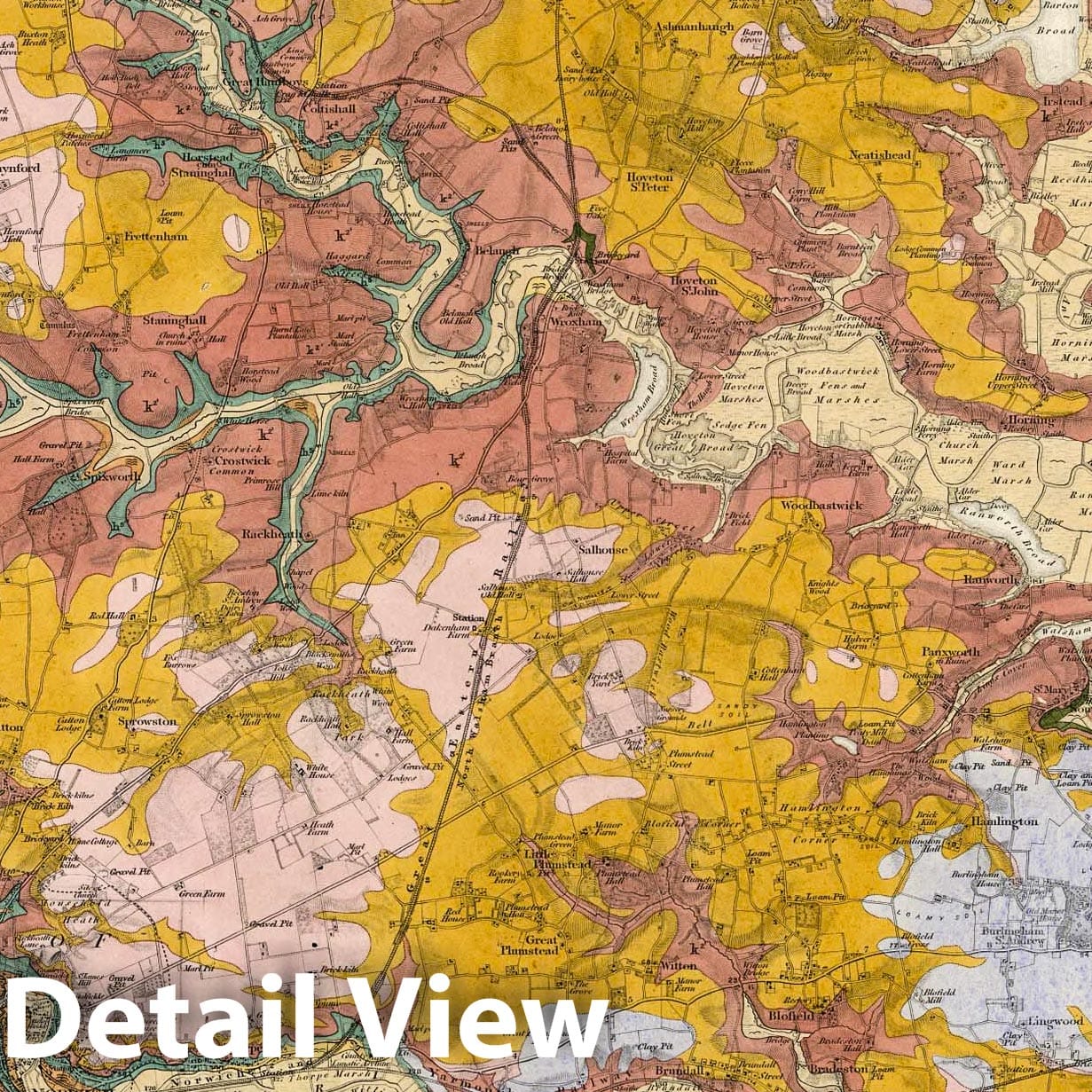 Norwich, England - Northeast Quadrant, 1885 - Geological Map Print
