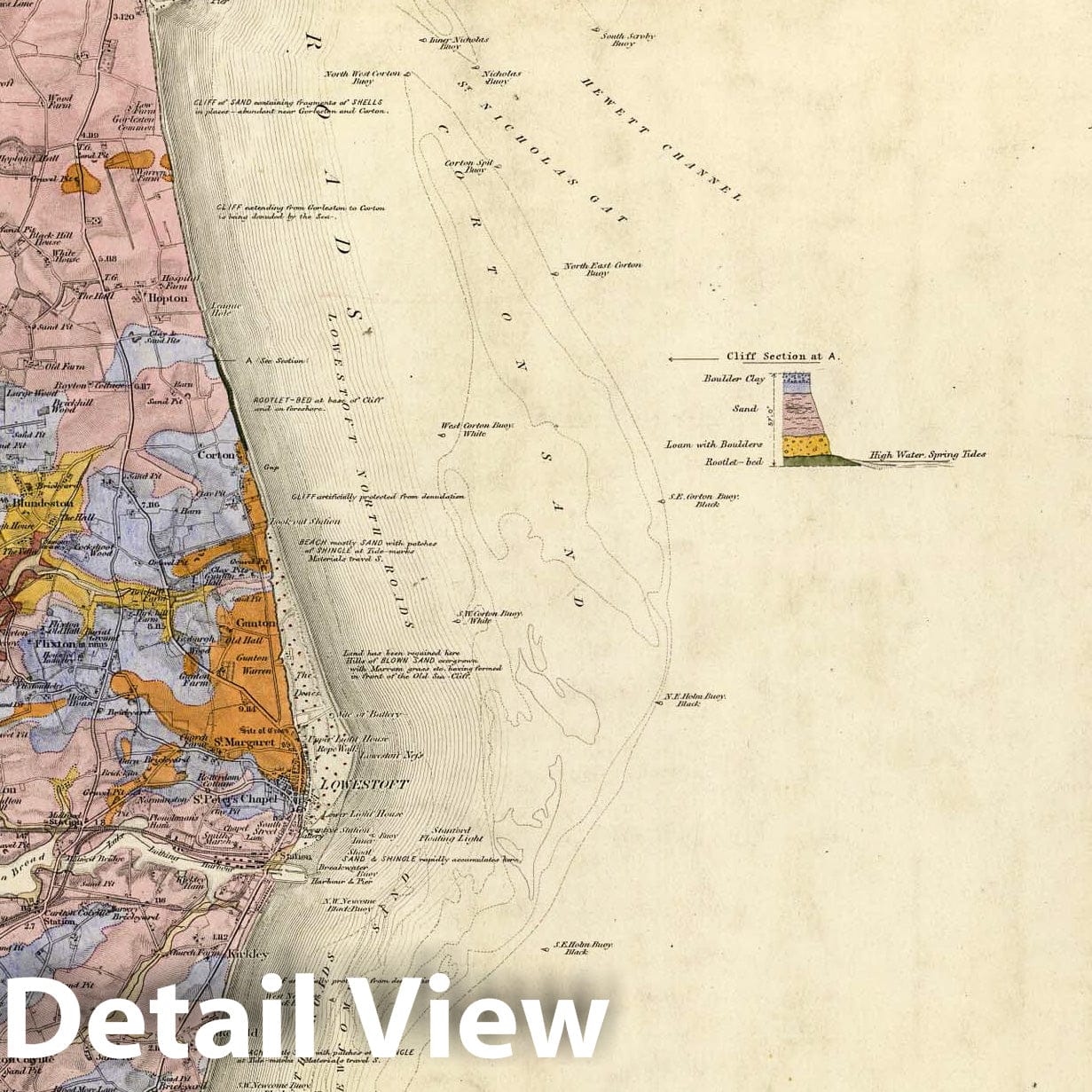 Yarmouth, England - South Quadrant, 1882 Geological Map Print