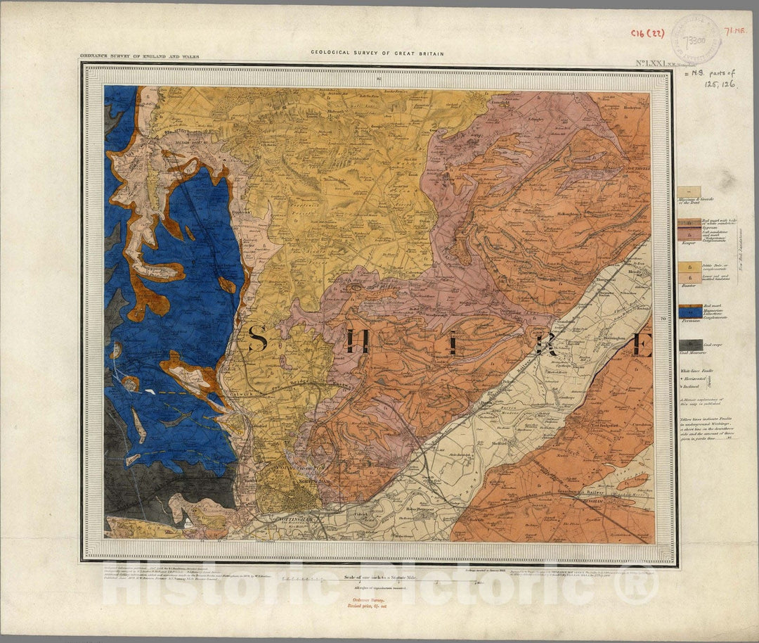 Historic Map : Geologic Atlas Map, 71. Nottingham, NE Quad. 1888 - Vintage Wall Art