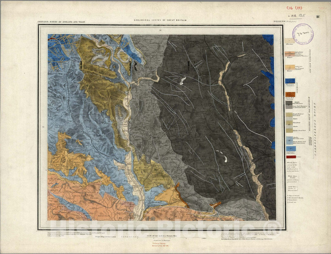 Historic Map : Geologic Atlas Map, 71. Belper, Nottingham, NW Quad. 1867 - Vintage Wall Art
