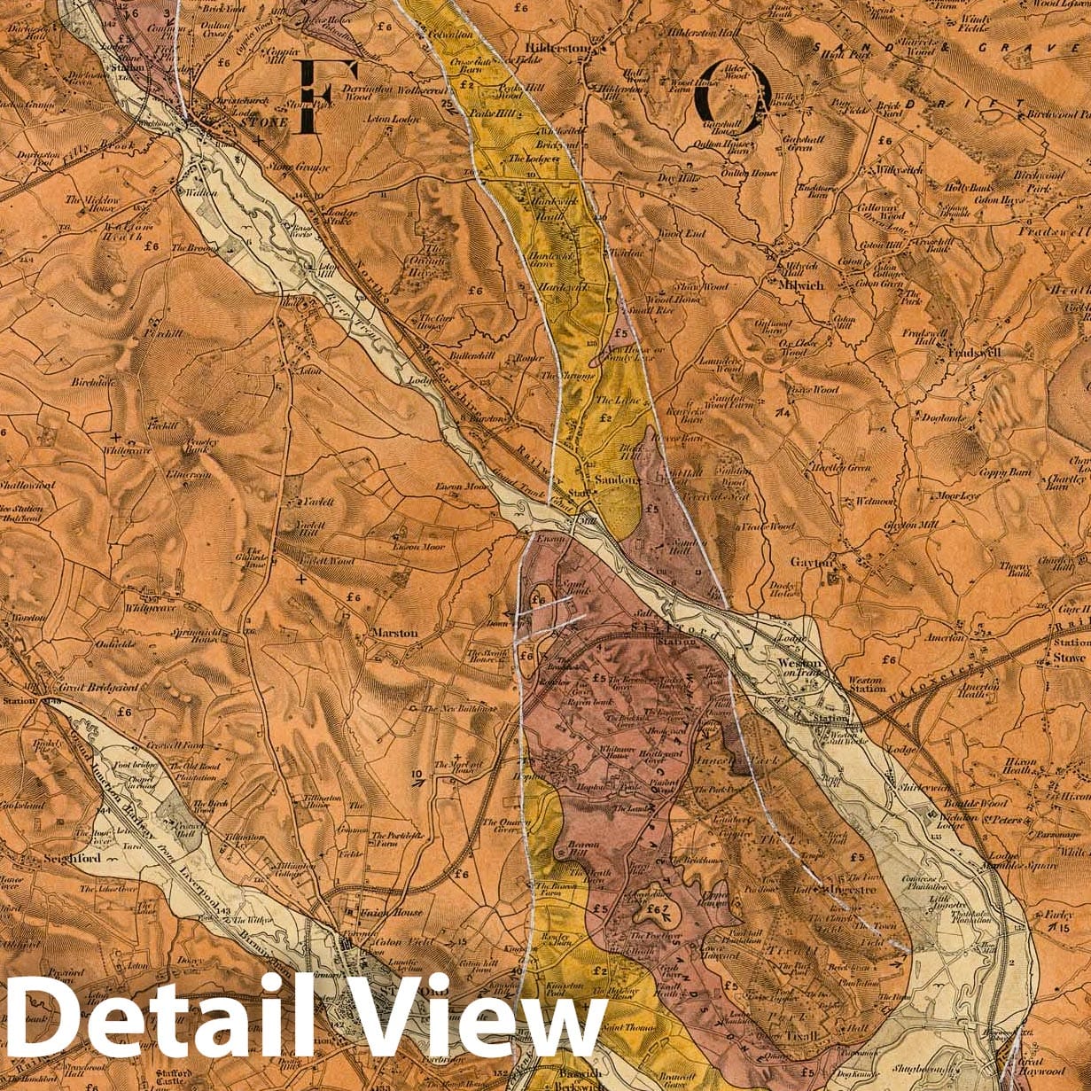 Stafford, SW Quad, England - Geological Map, 1855