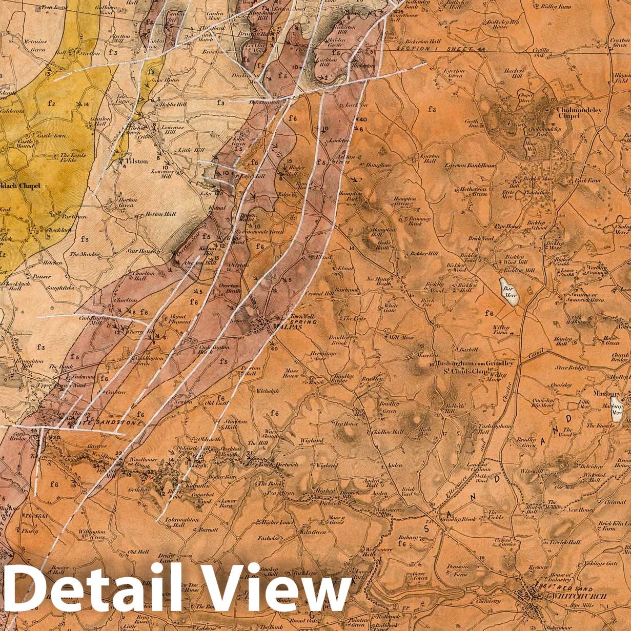 Whitchurch, Market Drayton - Geological Survey, 1855 - Historical Map Print