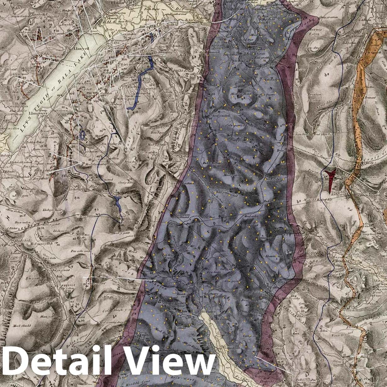 Llangollen, SW Quad., England and Wales - Geological Map, 1855