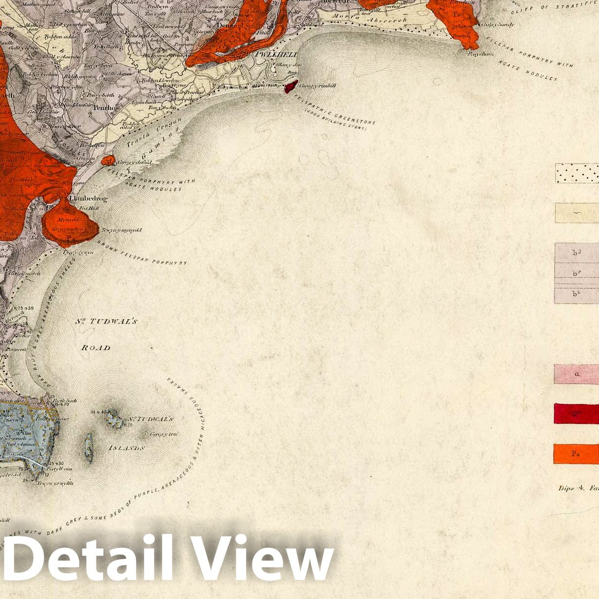 Harlech, Wales - Southwest Quadrant, 1851 - Ordnance Survey Geological Map