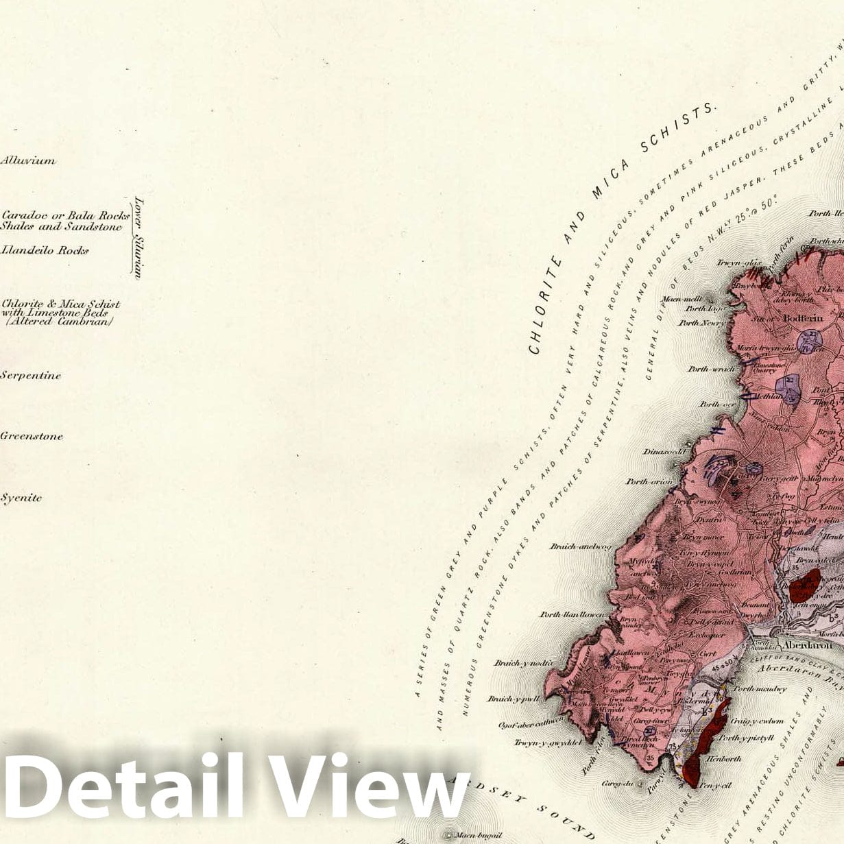 Bardsey Island - Geological Map, 1850 - Ordnance Survey Historical Print
