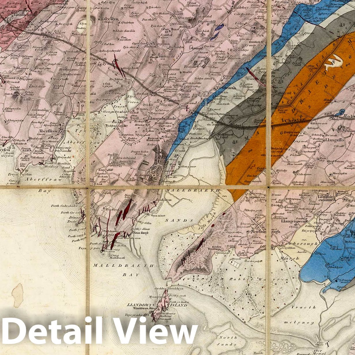 Bangor, SW Quad., Wales - Geological Map, 1852 - Historical Map Print