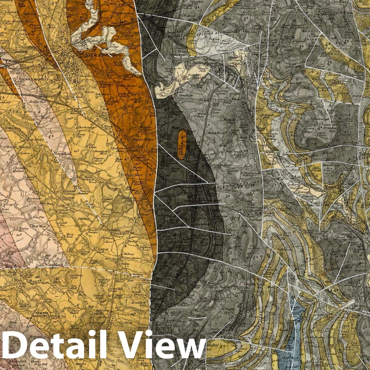 Buxton, NW Quad., England - Geological Map 1887 - Ordnance Survey