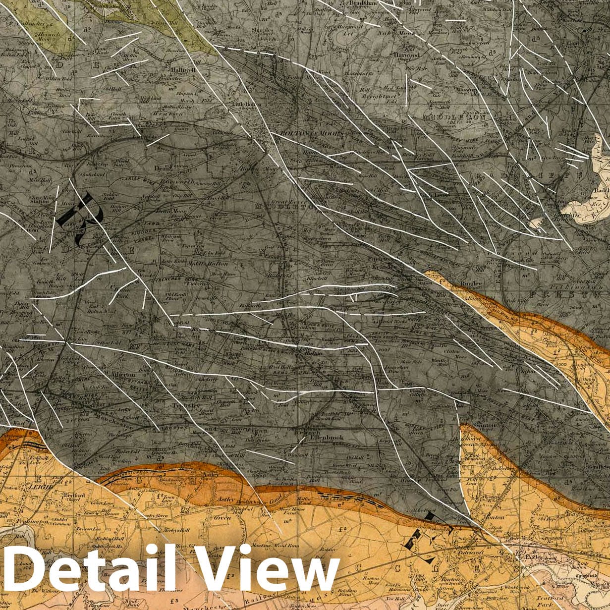 Bolton, SE Quad., England - Geological Map, 1874