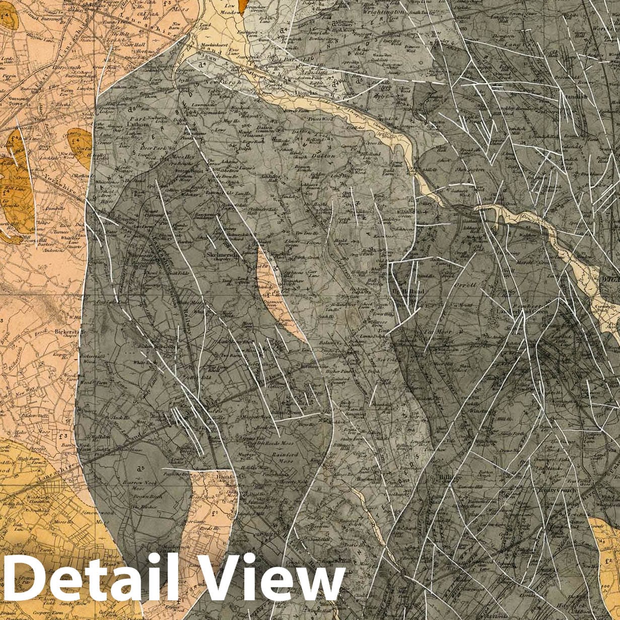 Bolton, England - Railroad Map, 1883 - Ordnance Survey Geological Map Print