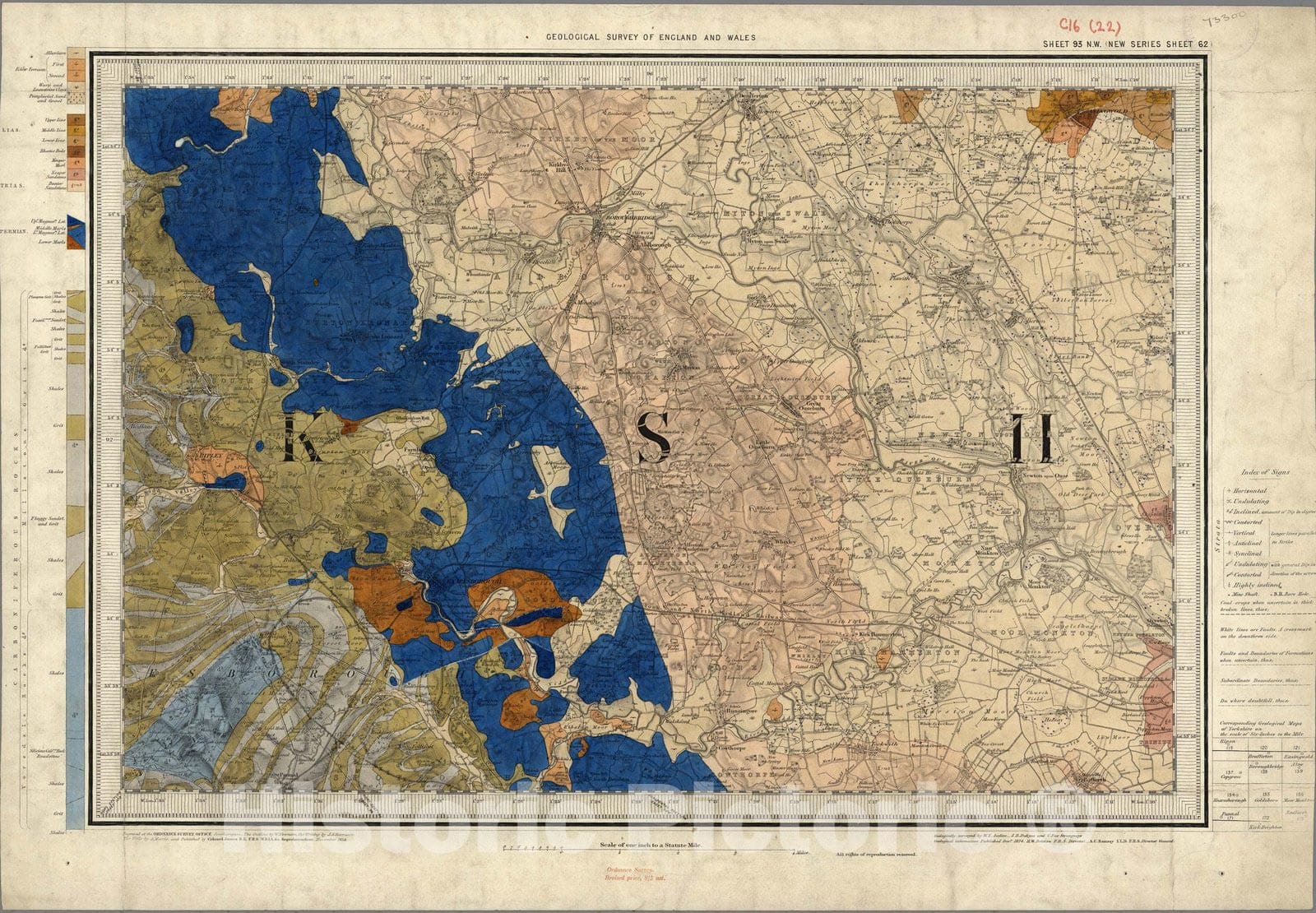 Historic Map : Geologic Atlas Map, 93. Ripley, York, NW Quad. 1874 - Vintage Wall Art