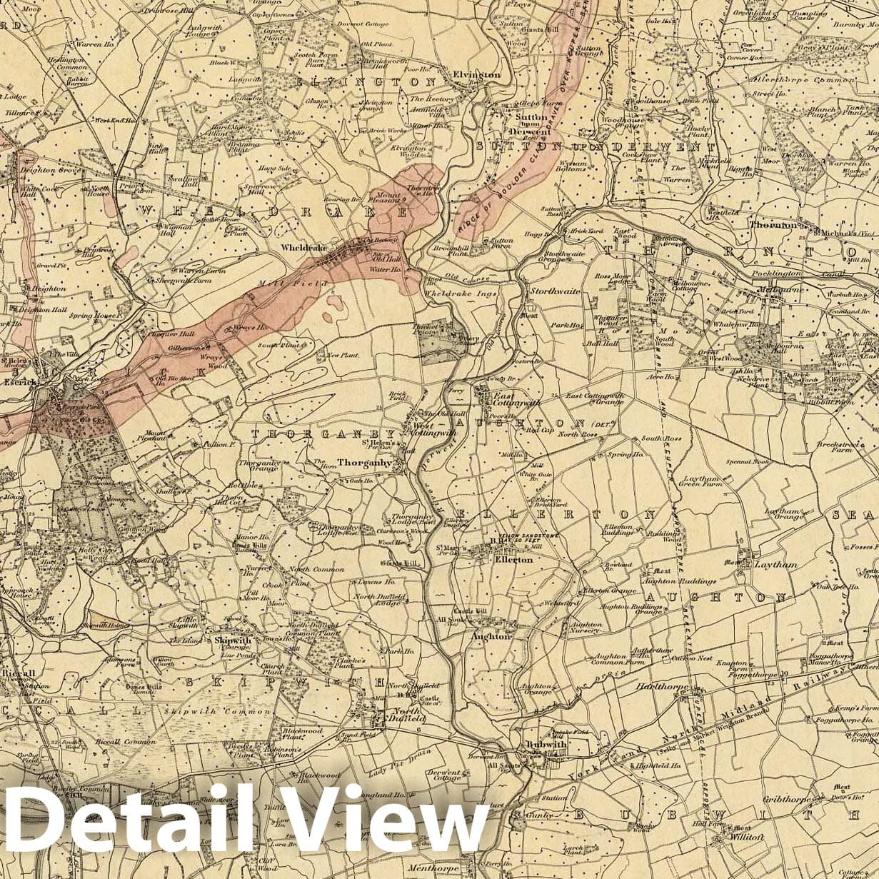 York, England Southeast Quadrant - Geological Survey, 1885 Historical Map Print