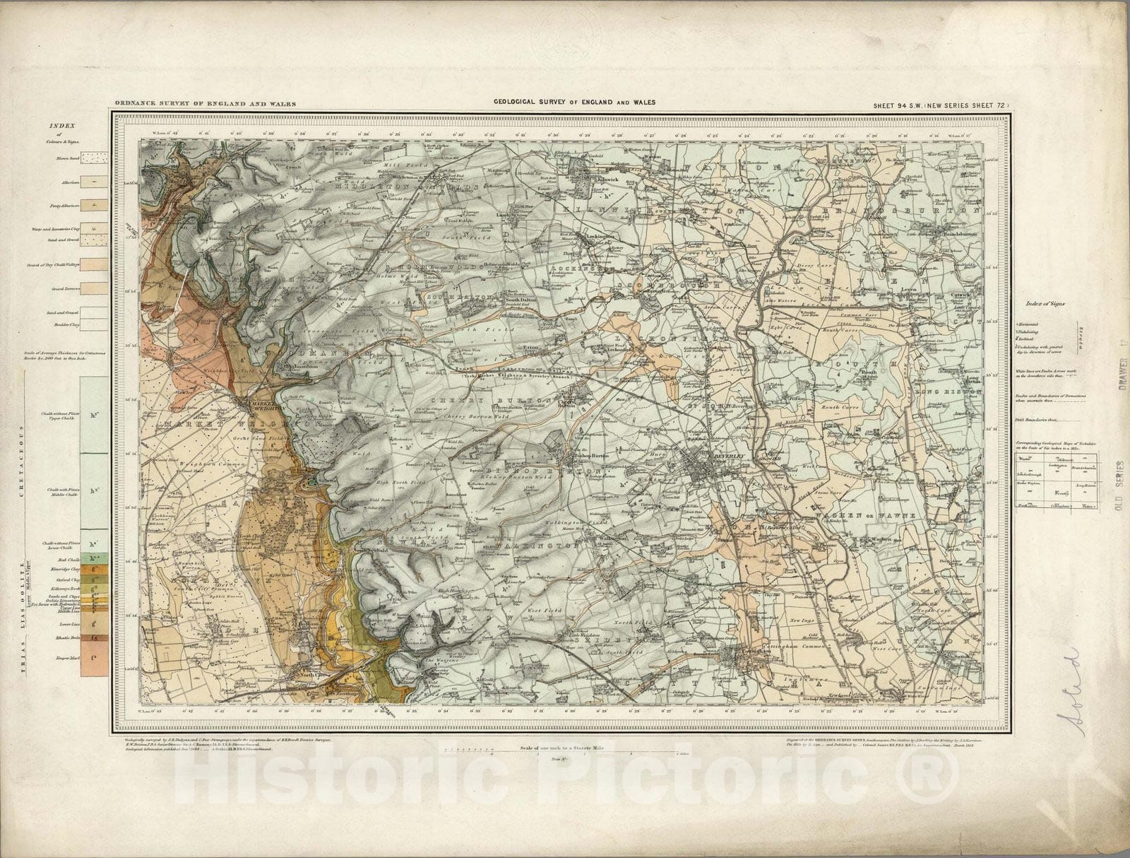 Historic Wall Map : Geologic Atlas Map, 94. Beverley, SW Quad. 1884 - Vintage Wall Art