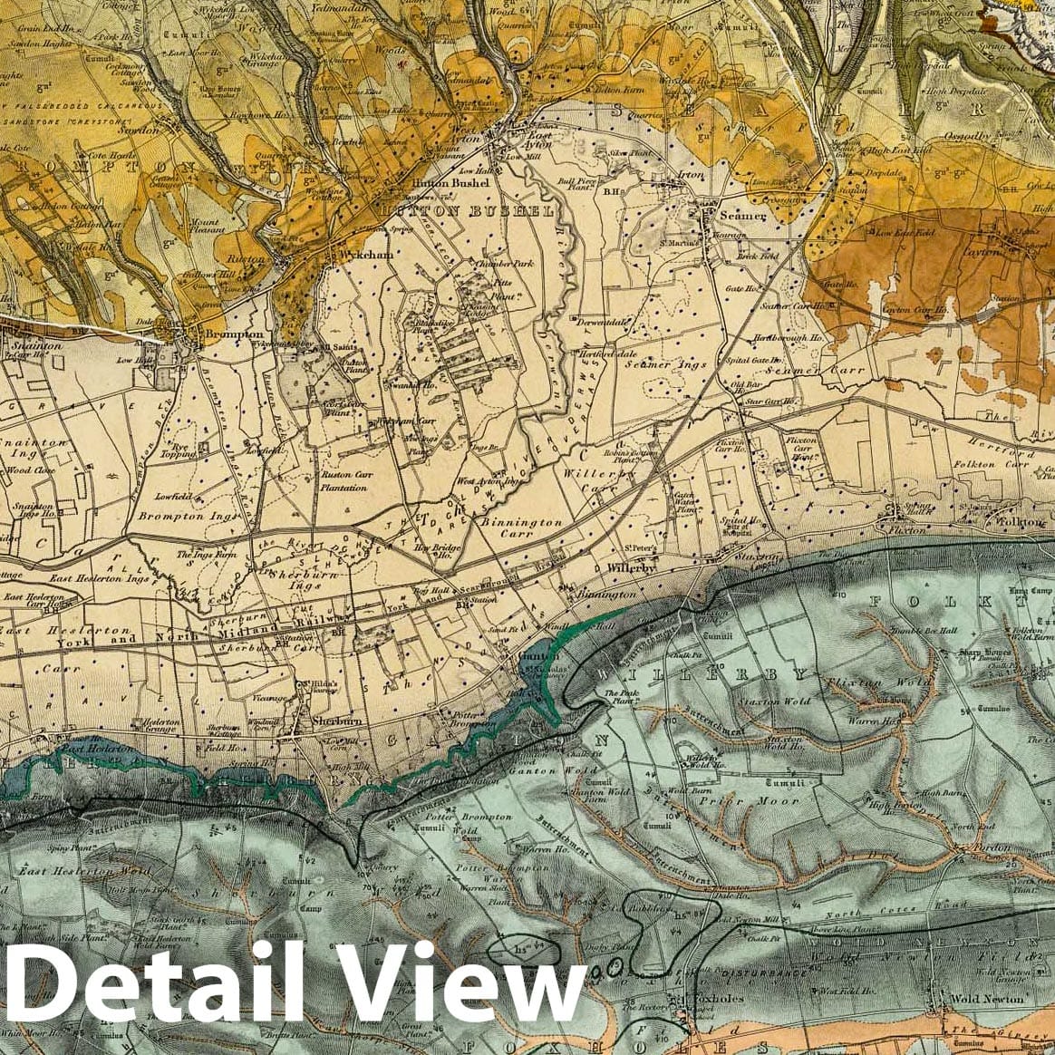 Scarborough, England SW Quad Geological Map 1881 - Historical Map Print