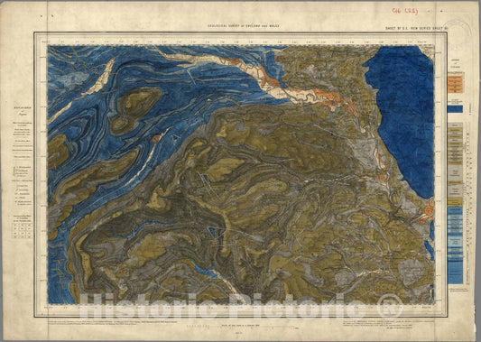 Historic Map : England, Geologic Atlas Map, 97. Richmond, SE Quad. 1879 , Vintage Wall Art
