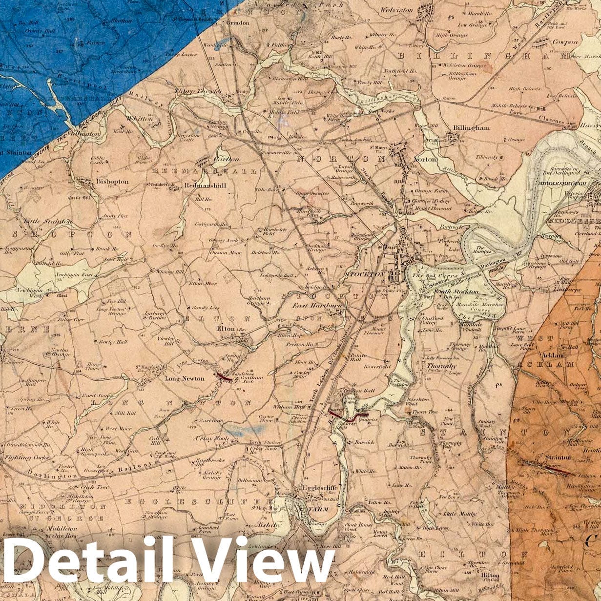 Durham, SE Quad., England - Geological Map, 1880 - Historical Map Print