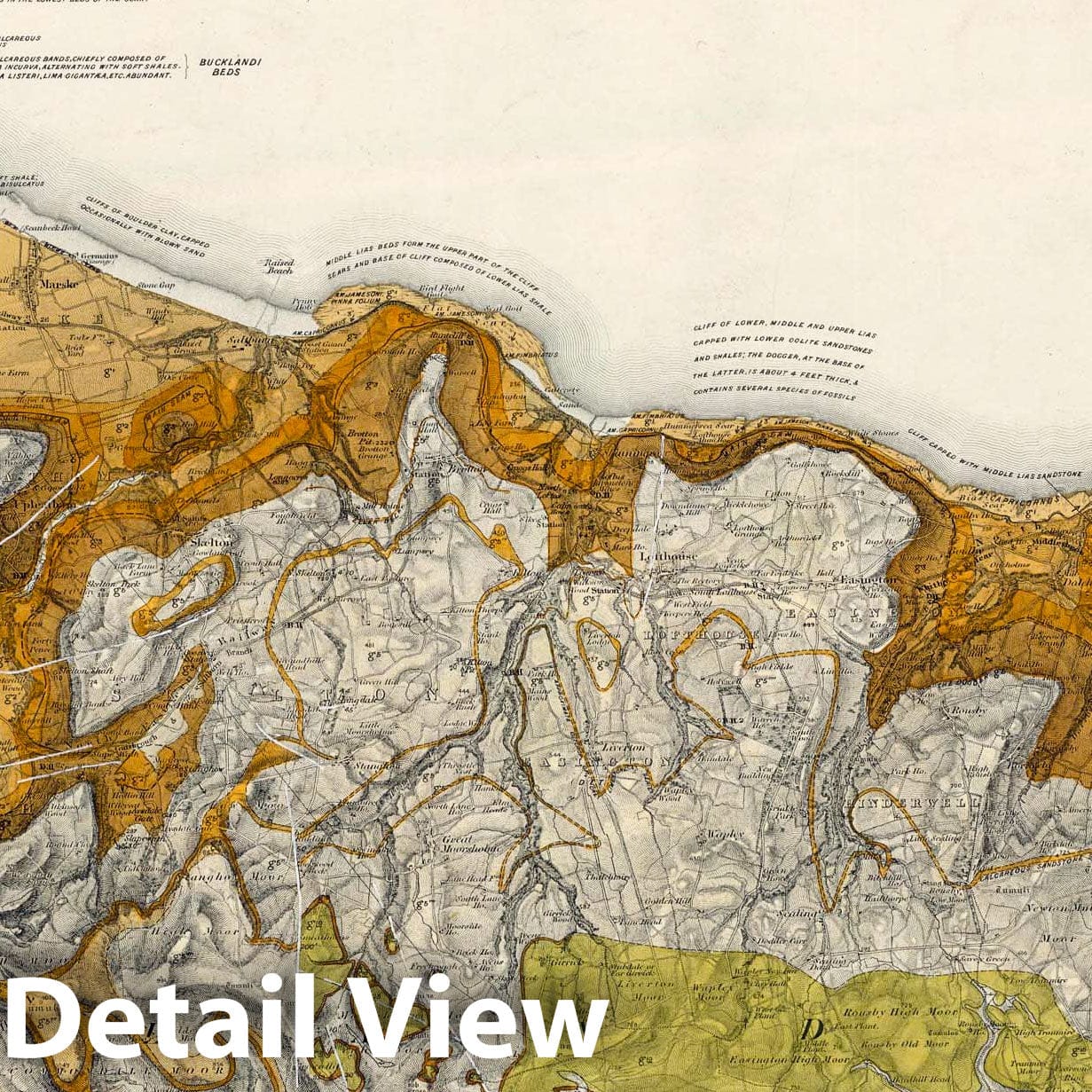 Whitby, SW Quad., England - Geological Map, 1884 - Historical Map Print