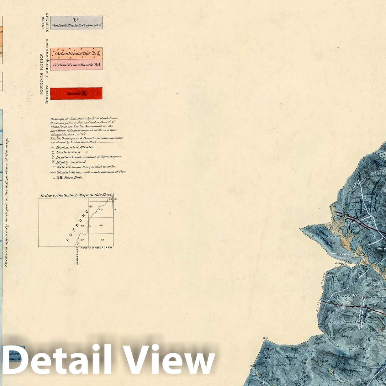 Wooler, SW Quad., England - Geological Map, 1888 - Historical Reproduction
