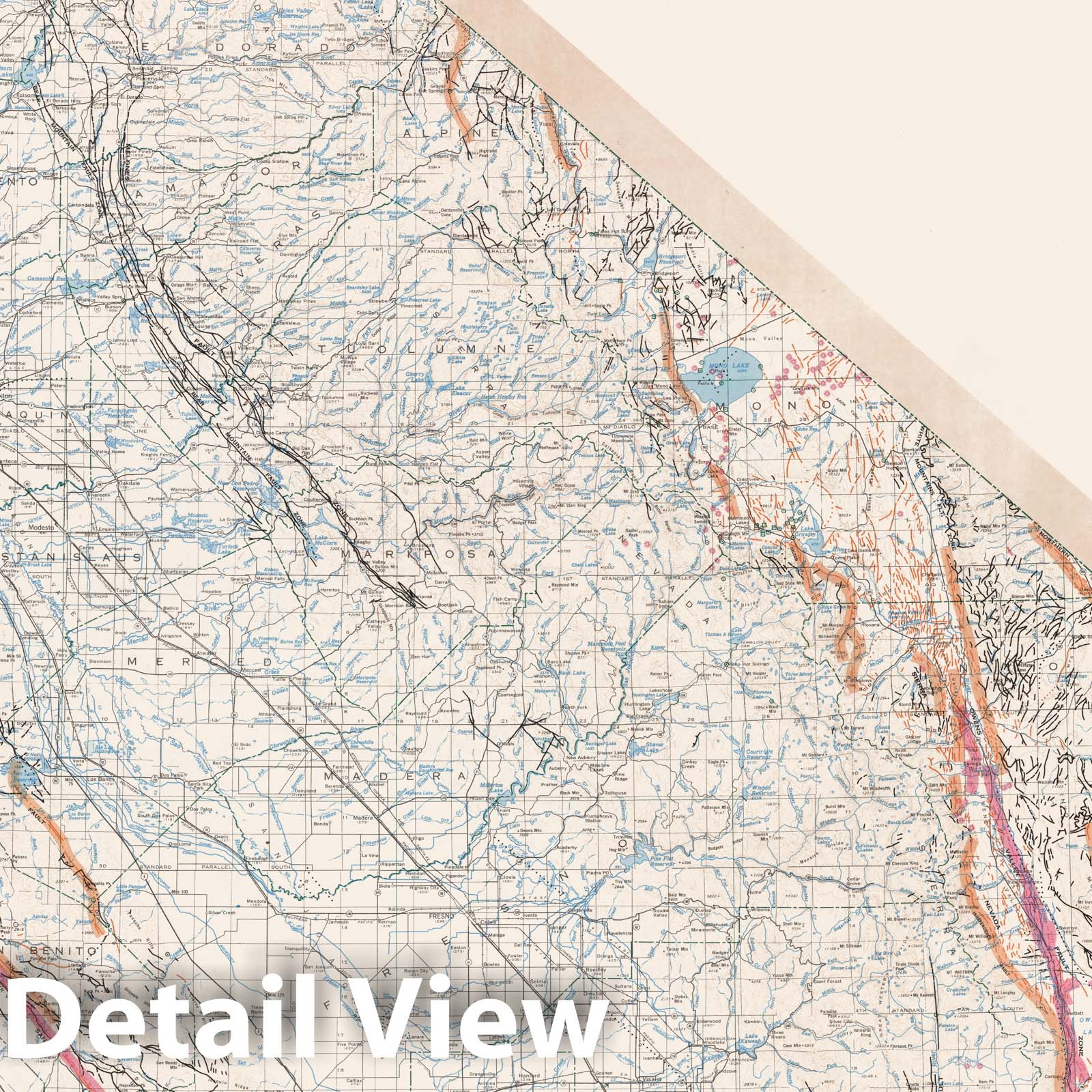 California - Fault Map, 1975 - Geological Map Print