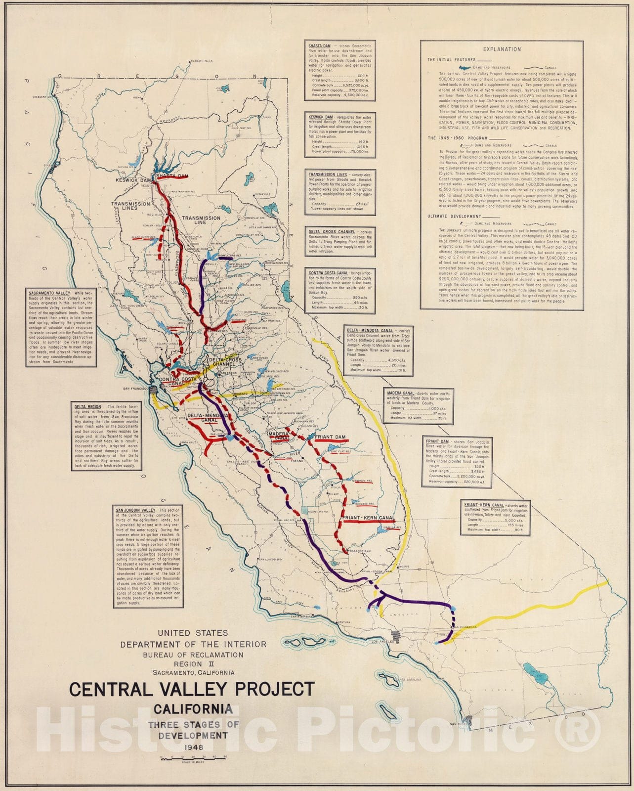 Historic Map : Wall Map, California - Central Valley Project. 1948 - Vintage Wall Art
