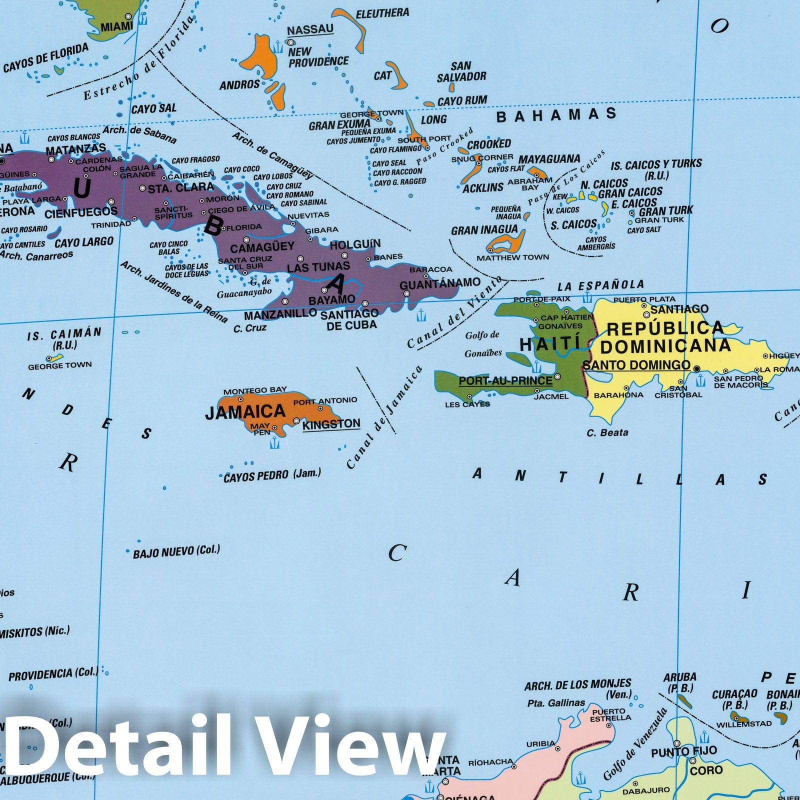 Central America and Caribbean - Physical Map, 2002 - Historical Map Print