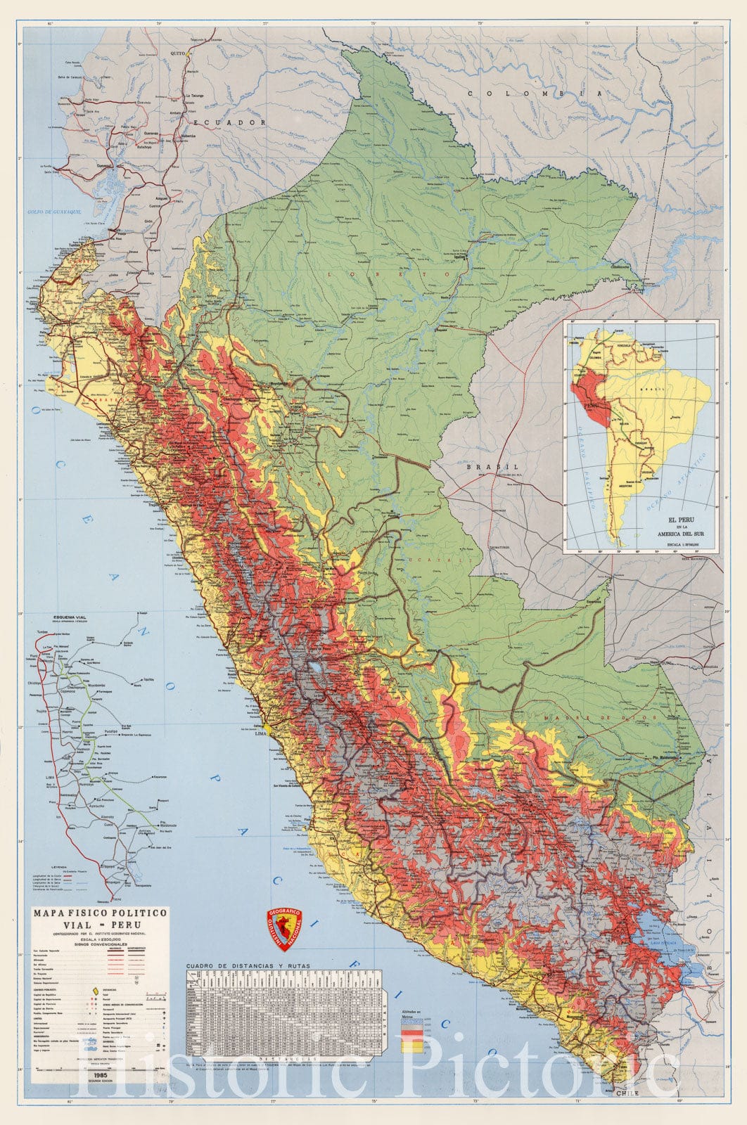 Peru - Boundary Map, 1985 - Topographic Historical Map Print