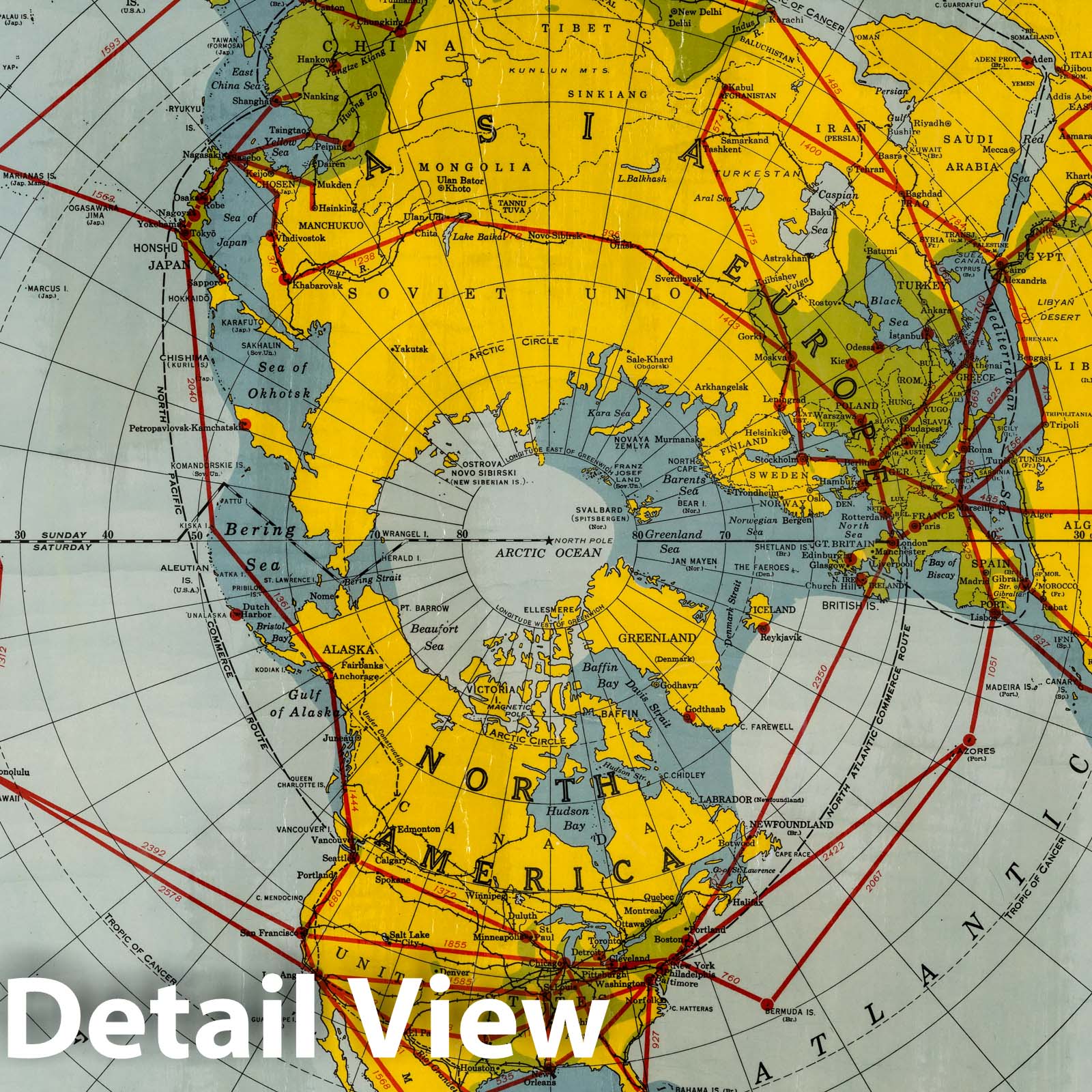 Northern Hemisphere - World Airline Routes, 1942 - Historical Map Print
