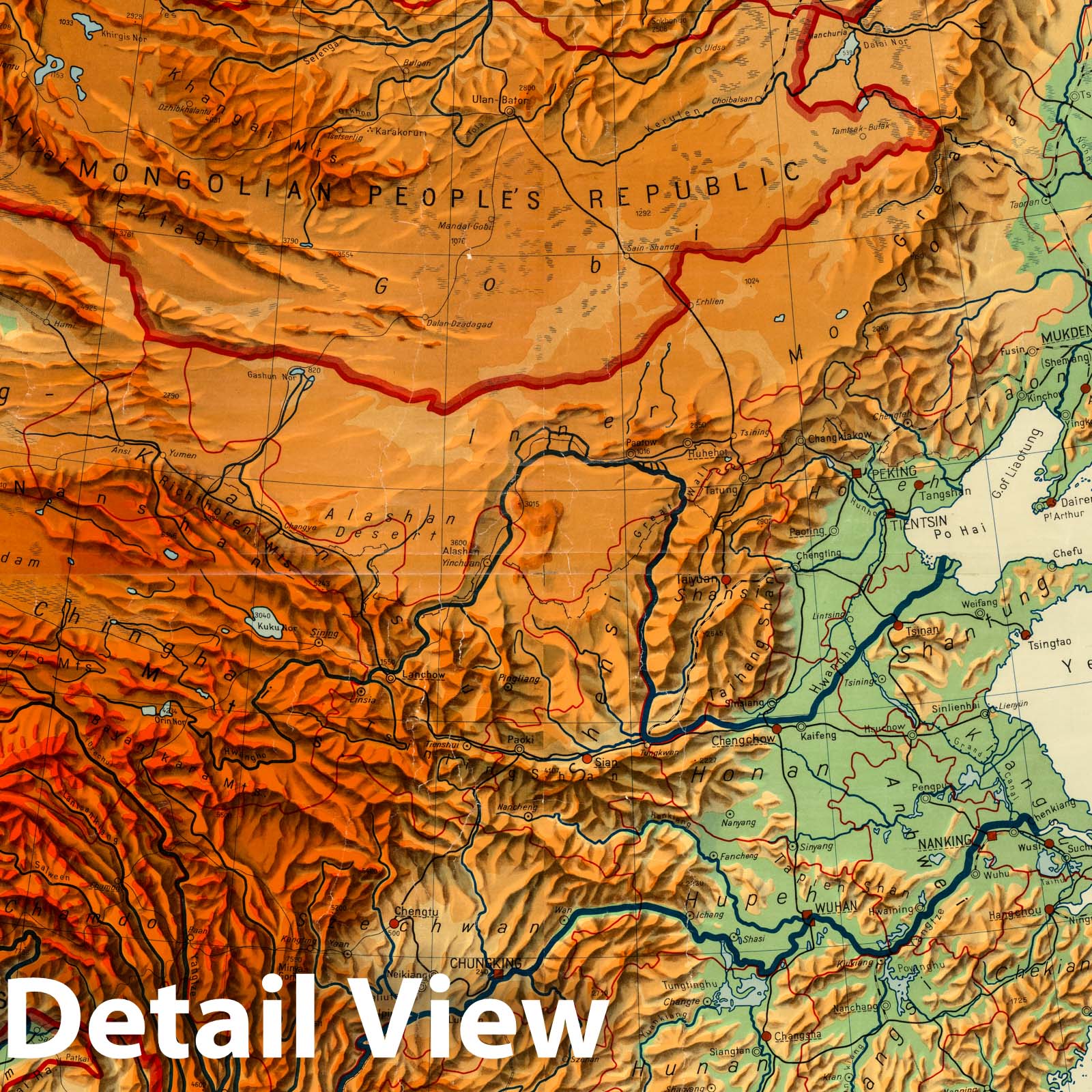China - Physical, 1957 Topographic Map Print