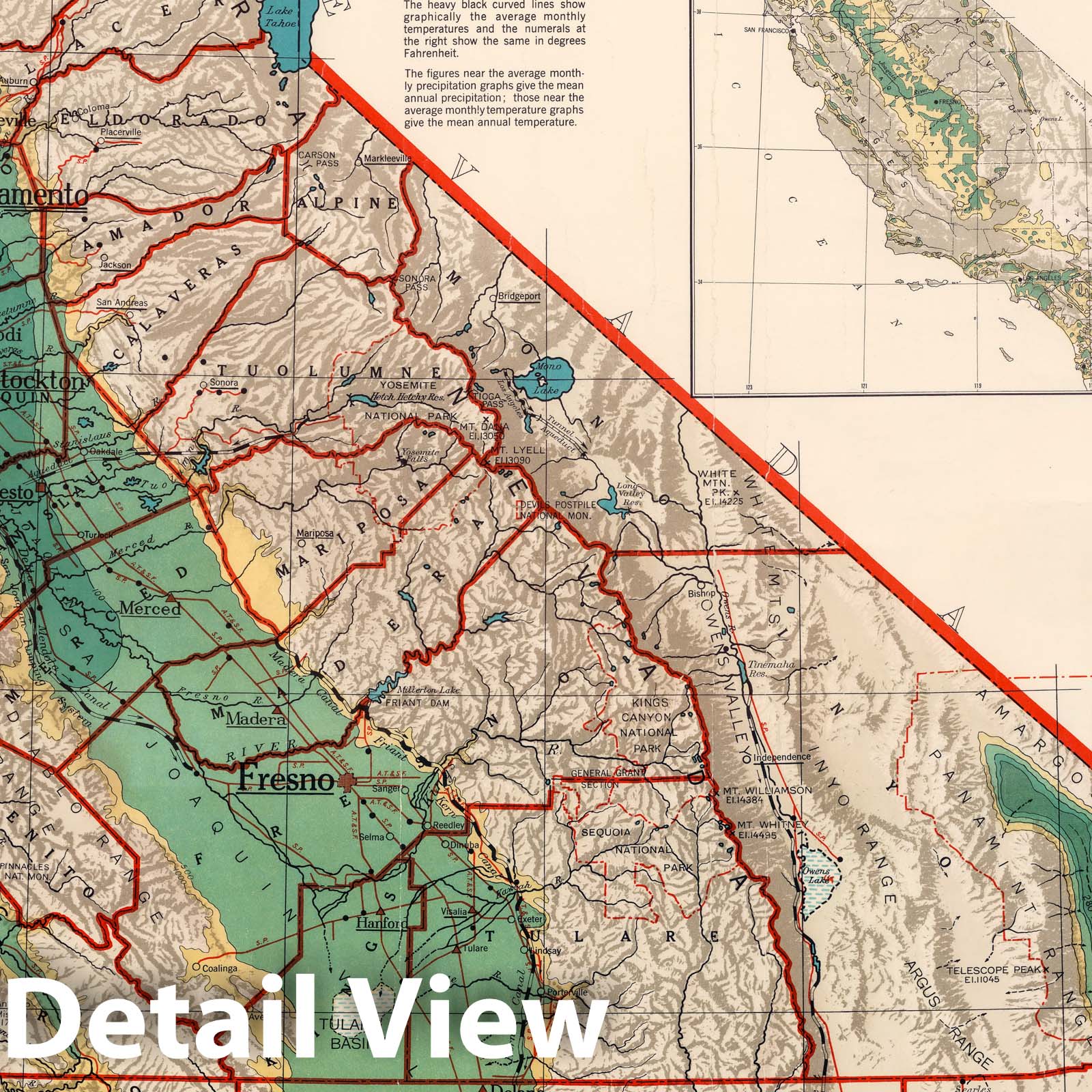 California - Physical Political Map, 1960 - Historical Topographic Map Print