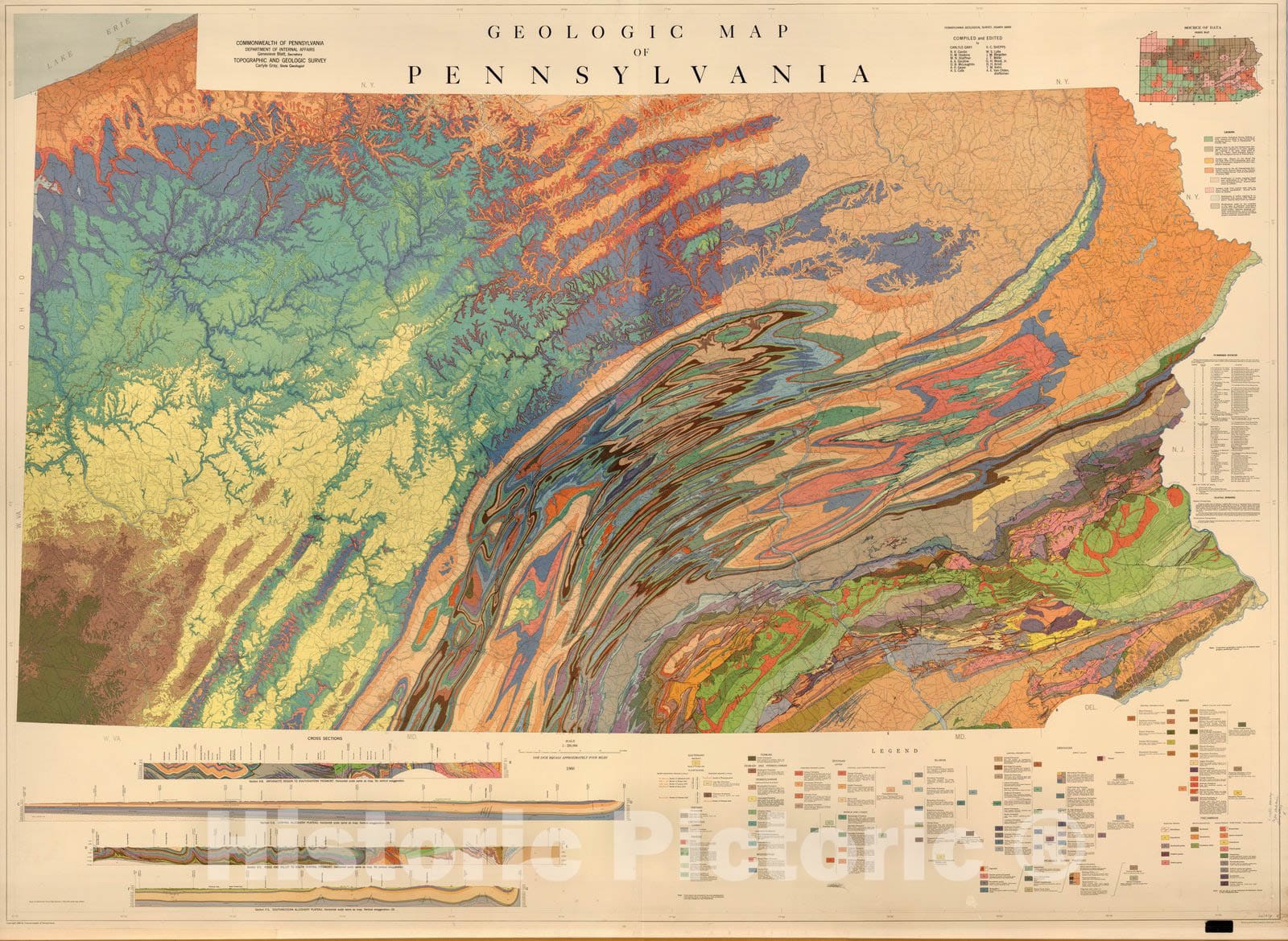 Pennsylvania - Geologic Map, 1960 - Historical Map Print