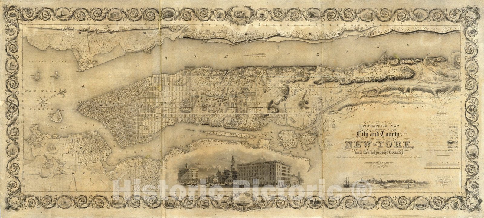Historic Map : Wall Map, City and County of New - York. 1836 - Vintage Wall Art