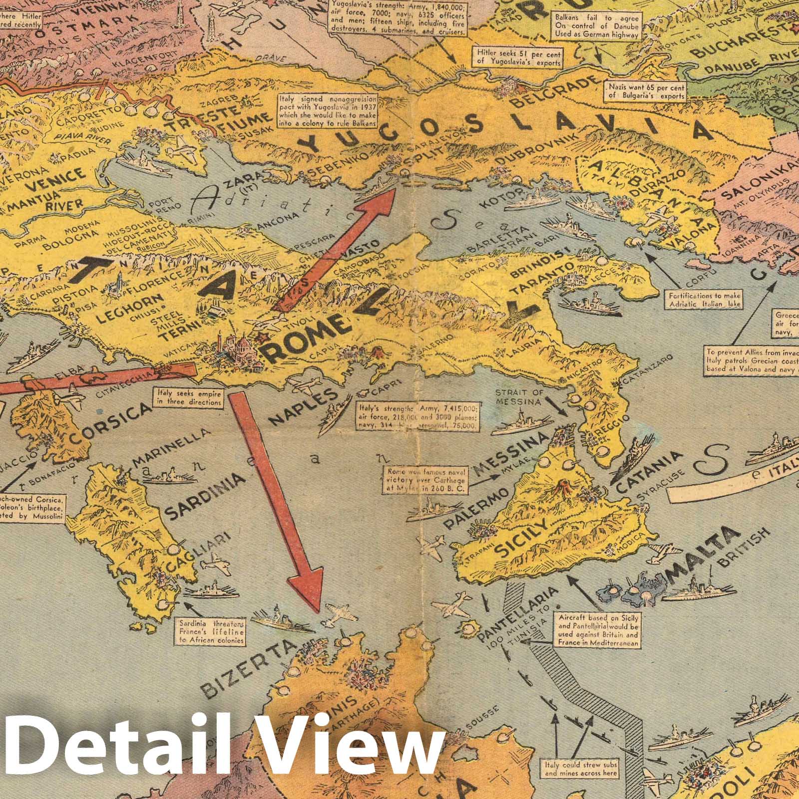 Italy - Military Map, 1940 - Historical Map Print