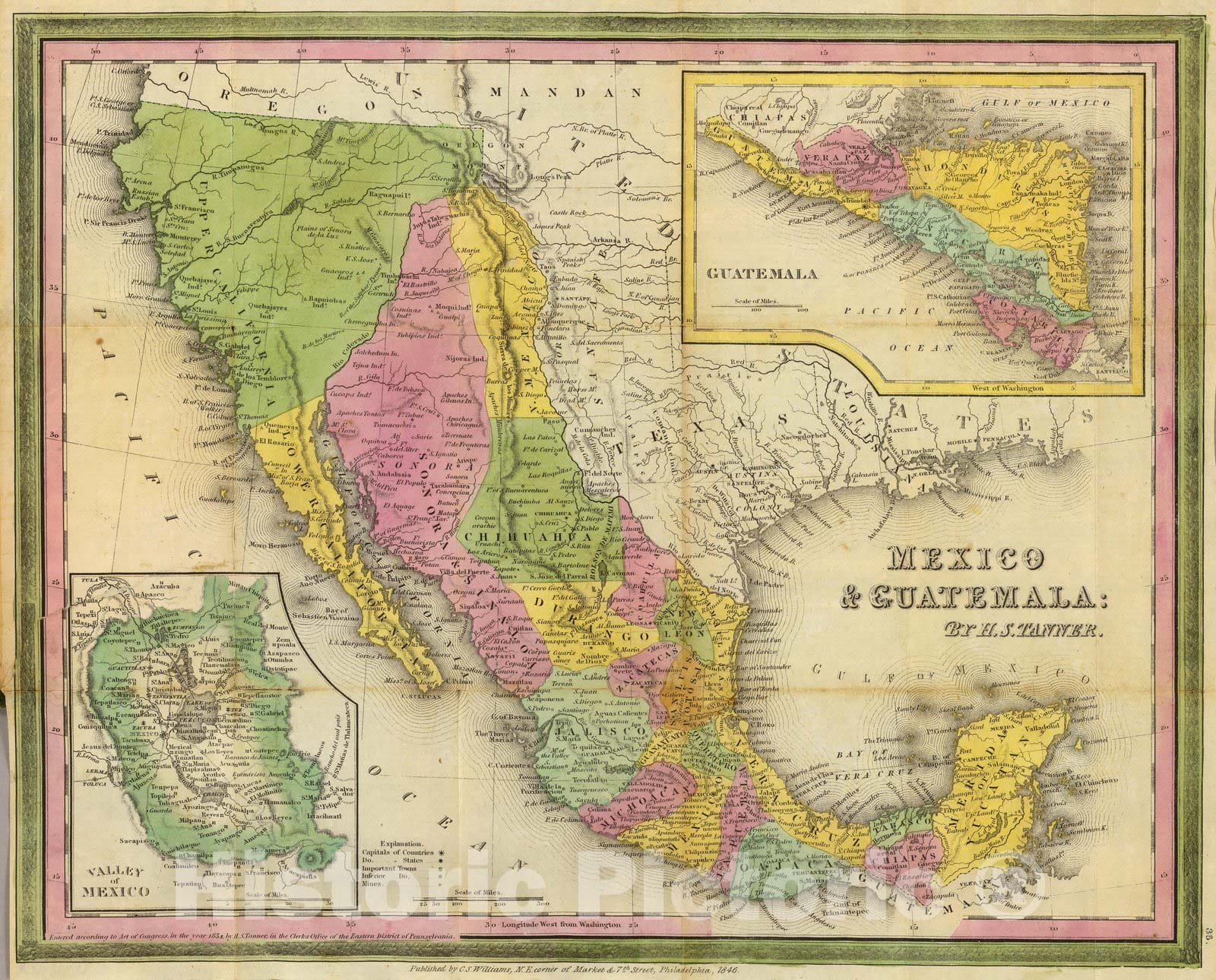 Historic Map : Pocket Map, Mexico & Guatemala. 1846 - Vintage Wall Art