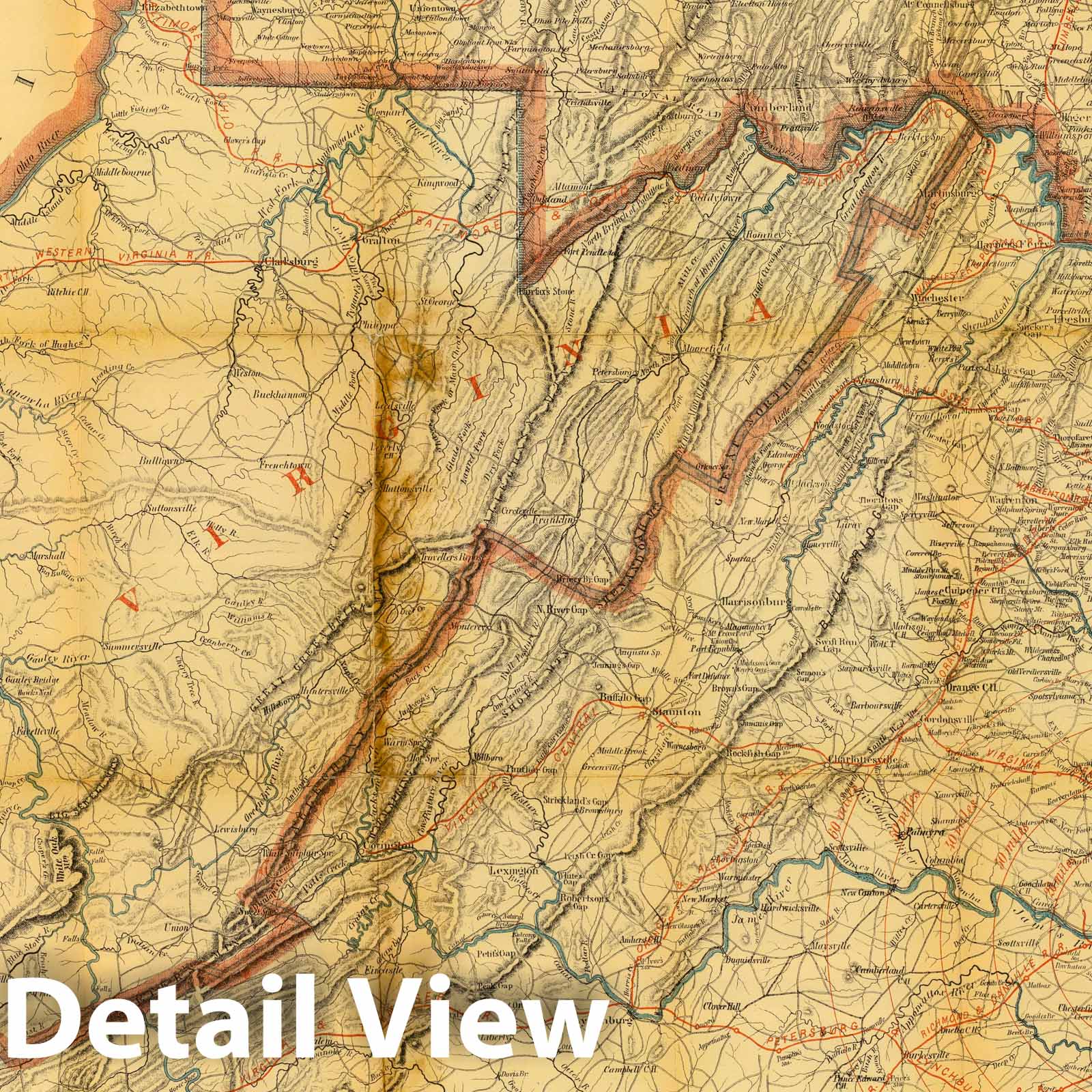 Virginia - Railroad Map, 1863 - Historical Map Print